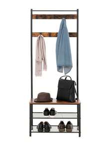 VASAGLE Coat Rack, Hallway Cabinet, Cloakroom, Clothes Rack, With Bench And Shoe Shelves, Hooks, Metal Frame, Height 175 Cm, Industrial Style, Rustic Brown And Black - Chocolate Brown - View 4