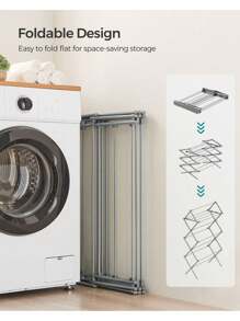 SONGMICS Foldable Clothes Airer, Clothes Drying Rack, Compact Clothes Horse Dryer, Laundry Rack, Steel Frame, Easy Assembly, Indoor Outdoor Use, Grey - Grey - View 4