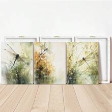 3 件无框现代艺术帆布海报，“抽象蜻蜓水彩植物”绘画，装饰印刷帆布墙艺术，创意艺术品壁画，可作为礼物、卧室、办公室、客厅、宿舍、墙壁装饰、家居装饰 - 彩色 - 查看 8