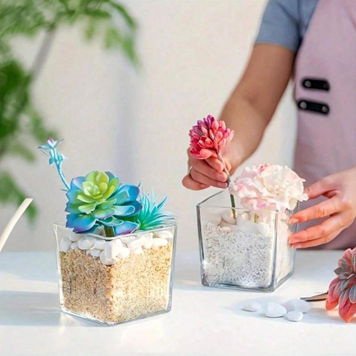 1/6/8/10 Pieces Elegant Square Acrylic Vase Sturdy Clear Acrylic Vase