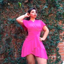 V-Cut Ruffle Dress - Hot Pink - View 2