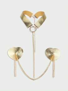 性感乳头贴乳贴链带金属链颈链身体链项链派对身体首饰配饰 - 彩色 - 查看 7