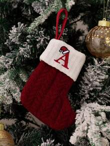 24pcs Knitted Christmas Stockings With Embroidered Letters, Red, Christmas Tree Decorations - Red Letter Socks - View 33