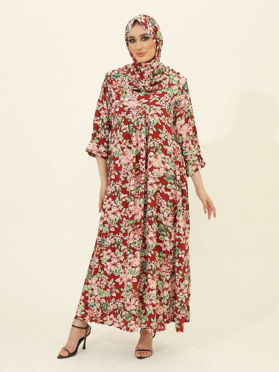 女士伊斯兰服装 | 带头巾套装的阿巴雅长袍 | 朝觐和日常穿着的祈祷服，适合祈祷、居家和户外，休闲风格朴素阿拉伯服装 - 彩色 - 查看 1