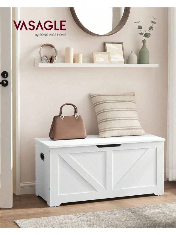 VASAGLE Storage Chest, Storage Bench, Blanket Box With 2 Safety Hinges, Shoe Storage Bench, Farmhouse Style, 40 X 80 X 46 Cm, For Hallway, Bedroom, Living Room, Cloud White