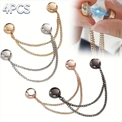 4 件时尚磁性服装夹，合金材质，时尚毛衣和围巾链夹，带强力圆形磁性胸针，多功能披肩夹，装饰磁性领针，适用于女士服装