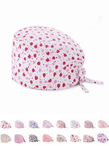 1 pieza Gorro de trabajo con estampado digital floral, animal y de corazón sobre base rosa, apto para médicos, enfermeras, salones de belleza, hospitales veterinarios y trabajadores de limpieza - Antibacteriano, antipolvo