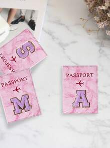 1 Stück Passcover, lila Handtuch mit A-Z Buchstaben Stickerei, unisex RFID Vintage Business Passhülle, tragbare multifunktionale ID/Bankkarten PU Leder Geldbörse - Pink - Übersicht 3