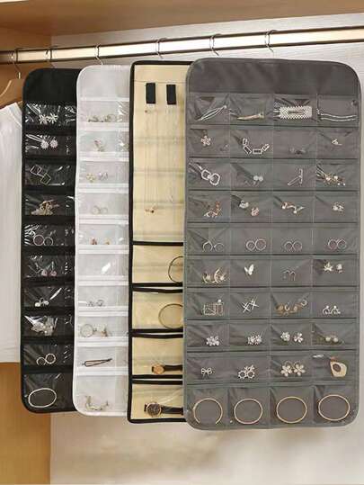 1pc Jewelry Display & Storage Hanging Bag With 80 Compartments, Dual-Sided Transparent Design, Dust & Oxidation Proof, Ideal For Necklaces, Earrings & Other Small Accessories Gifts For Women Back To School