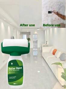 Large Wall Paint Roller & Added Paint, Water-Based Odorless Latex Paint For Household Interior Repairs, Self-Spray Paint With Small Roller, White - Green - View 4