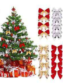30Pcs Christmas Tree Bows, Mini Plastic Christmas Bows DIY Suitable For Christmas Tree Hanging, Christmas Wreath Decoration Accessories, Party Home Gift Wrapping Supplies, Holiday Parties And New Year Scene Decoration - Multicolor - View 2