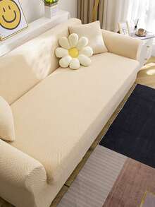 1 tấm bọc ghế sofa nhung mềm màu trơn toàn bộ, vỏ bảo vệ đệm ghế đàn hồi dày, thích hợp cho phòng khách mọi mùa - màu kem - Xem 10