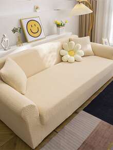 1 tấm bọc ghế sofa nhung mềm màu trơn toàn bộ, vỏ bảo vệ đệm ghế đàn hồi dày, thích hợp cho phòng khách mọi mùa - màu kem - Xem 6