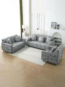 1 件印花沙发套和 1 件配套靠垫套，现代简约弹力牛奶丝全包沙发套，防尘防污，适合客厅，四季皆宜 - 彩色 - 查看 9