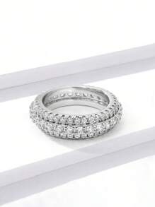 1枚S925纯银镶钻时尚戒指，优雅珠宝礼品 - 滿鑽圓環 - 查看 6