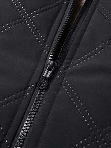 Men's Winter Jacket, Warm Solid Color Plaid Patchwork Design Thermal Lined Thick Coat - Black - View 3