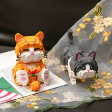 DIY 动物模型积木玩具，邮差贵宾犬，可爱小猫，哈士奇拼装积木玩具，家居装饰饰品，节日礼物 - 灰色 - 查看 7