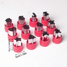 12 件圣诞主题蔬菜水果形状饼干模具套装 - 圣诞树、雪人、姜饼人、铃铛、天使等形状的便当盒配件，适用于装饰圣诞饼干、饼干和糖果圣诞礼物圣诞快乐平安夜圣诞派对 - 紅色 - 查看 2