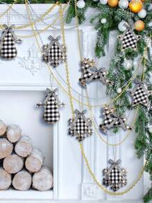 1pc Christmas Burlap Tree Ornaments Hanging Decorations Buffalo Check Plaid Stitching Hanging Ornament Deer Snowman Snowflake Star Shaped Hanging Decor For Holiday Party Decorations,Christmas