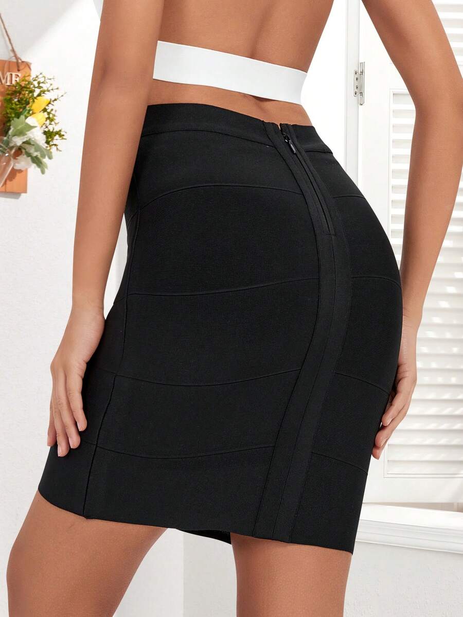 Women Classic Mini Skirt Sexy Slim Fit Slimming Ladies' Striped Bandage Skirt Party Club Black Bodycon