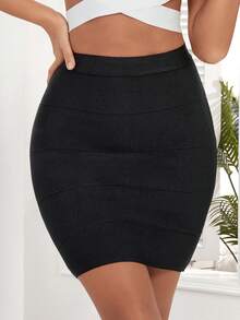 Women Classic Mini Skirt Sexy Slim Fit Slimming Ladies' Striped Bandage Skirt Party Club Black Bodycon