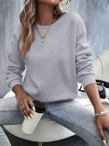 Damen Lässiges Sweatshirt mit Rundhalsausschnitt, lose, weich, Langarm Pullover Oberteil