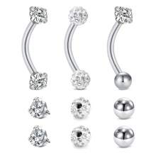 Juego de 9 piezas de joyas de piercing, incluye barra curva para rook, pequeños aros para cejas, barra vertical para labio, piercing para oreja, ombligo y vientre de 16g para mujeres y hombres - Plateado - Ver 9