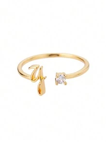 18k Gold Plated A-Z Initial Rings For Women Open Adjustable Wedding Ring 2023 Gold Color Couple Jewelry Accessories Gift - Yellow Gold - View 11