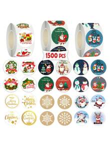 1500 chiếc nhãn dán Giáng sinh nhãn dán vàng dập ông già Noel người tuyết quà tặng Giáng sinh cuộn nhãn dán vàng tròn cho vật dụng tiệc Giáng sinh, sách, thiệp, trang trí bình nước - Nhãn dán Giáng sinh - Xem 7