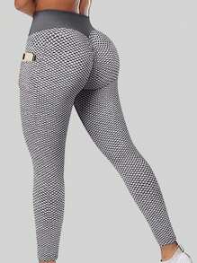 Honeycomb Pocket Yoga Leggings Women Seamless High Waist Sports Pants Breathable Gym Butt Lift Running Fitness Shaping Trousers Outdoor Running Elastic Comfort Woman Clothing Sports Tights