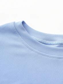 Áo thun dài tay ôm vừa vặn co giãn thoải mái cho nữ, áo thun cổ tròn - Màu xanh nhạt - Xem 5