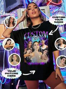 Camiseta de mujer para Navidad, camiseta de pareja casual negra de verano - Negro - Ver 2