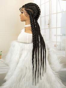 36 Inch Extra Long Synthetic Lace Front Braids Wig, Woven Headpiece - Black - View 8