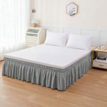 Mocassi 1-Piece 16 Inch Wrap Around Elastic Style Ruffled Bed Skirts - GRAY - View 3