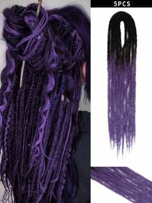 24 英寸黑色至紫色波浪辫子合成直发双头辫子接发,5 股合成辫子接发直发波西米亚风手工辫子嬉皮风格辫子适合女性日常使用以及圣诞节音乐节狂欢节新年礼物使用(直发 5 股/包) - 彩色 - 查看 12