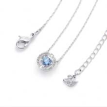 Swarovski SPARKLING DC：NECKLACE CZWH/CRY/RHS 蓝色圆形吊坠项链，女士珠宝，日常佩戴和节日礼物