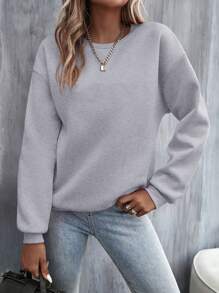 Damen Lässiges Sweatshirt mit Rundhalsausschnitt, lose, weich, Langarm Pullover Oberteil