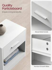 VASAGLE Bedside Table With Drawer, Handle, Open Compartment, For Bedroom, Living Room, Classic White - White - View 5