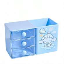 Caja de almacenamiento de escritorio tipo cajón con diseño de dibujos animados lindos para lápices, caja organizadora de joyas y papelería (Hay pequeños arañazos en el cajón y pequeños defectos en la superficie)