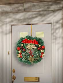 1 个人造花环，30 厘米圣诞双铃铛松果风格花环，圣诞花环，圣诞节挂饰，适用于壁炉、窗户、家庭节日、圣诞派对、家居墙壁、房间背景装饰，平安夜 2025 新年装饰，圣诞礼物，圣诞装饰，圣诞装饰 - 雙鈴鐺款 - 查看 5