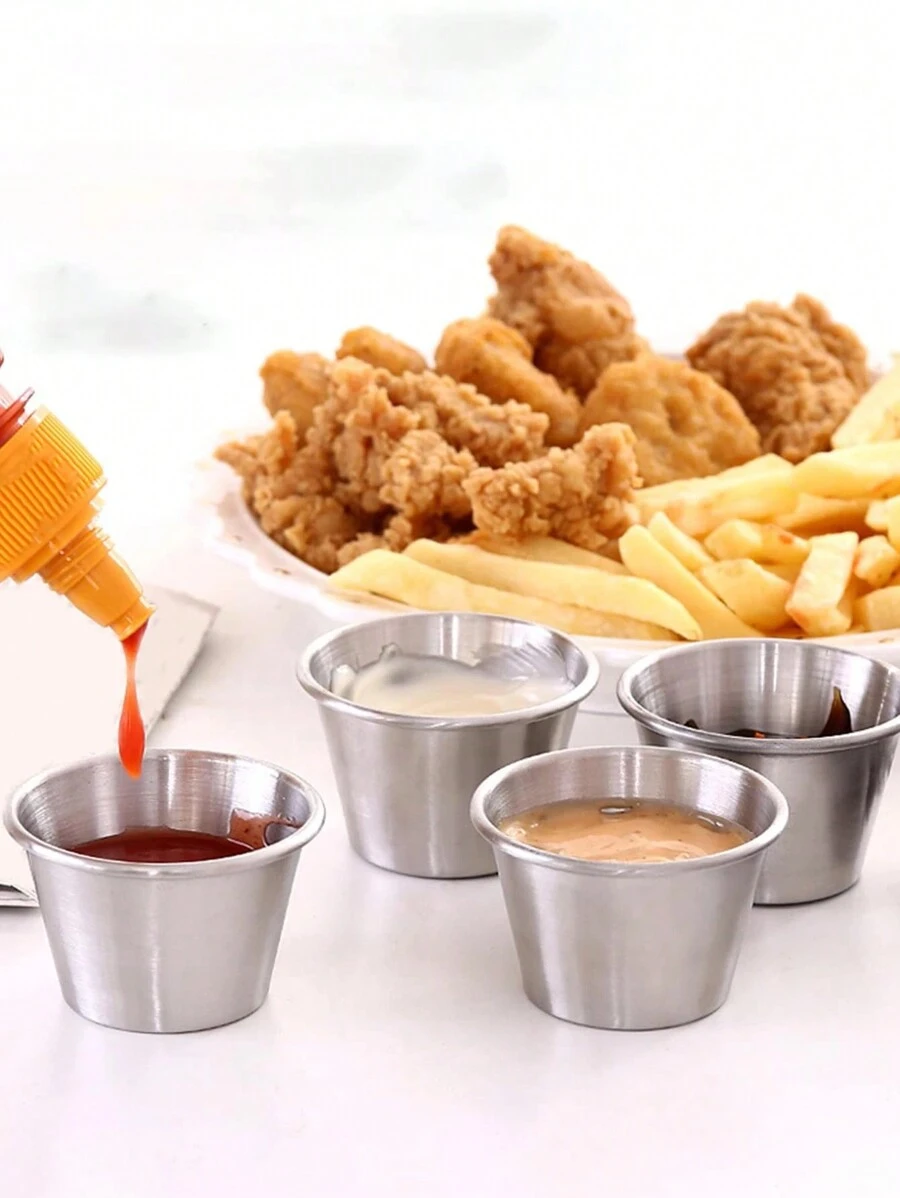2pcs/4pcs/6pcs Set Steak/Salad/Tomato Sauce/Mexican Pancake Dipping Sauce Cups, Kitchen, Christmas,School Supplies - Silver - View 1