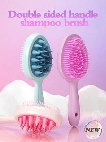 2/1pc 洗发刷头皮按摩器，牛油果色柔软硅胶刷头，长柄，头皮按摩清洁洗发刷头梳，美发家用梳子 - 彩色 - 查看 12