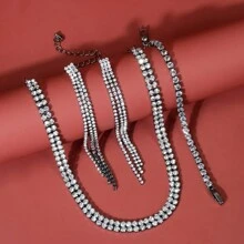 Set De 4 Collares Delicados Decorados Con Cúbico Para Mujeres, Adecuados Para Uso Diario, Bodas Y Fiestas - Plateado - Ver 22