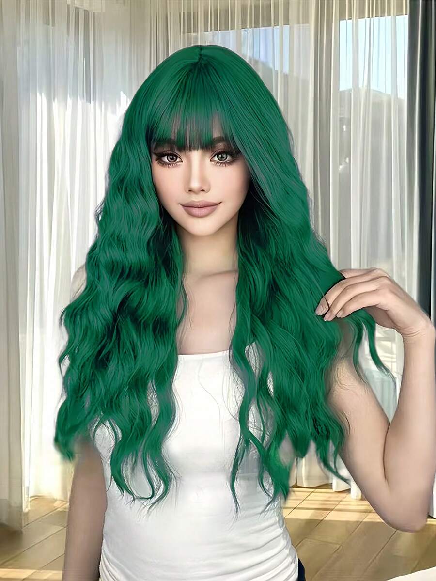 29 Inch Bangs Long Curly Hair High Temperature Silk Synthetic Fiber Wig, Party Day Halloween Daily Use High Quality Ladies Use Natural Beauty High Quality Synthetic Fiber Soft Wearable - Multicolor - View 1
