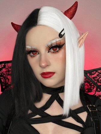 Peruca Bob Natural Preta Comprimento Ombro Para Mulheres Cabelo Curto Liso Parte Do Meio Perucas Bob Resistente Ao Calor Para Uso Diário Ou Festa (Preto)