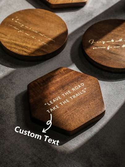 1 pieza Posavasos de madera tallada con palabra personalizada, posavasos de madera personalizado grabado simple para el hogar