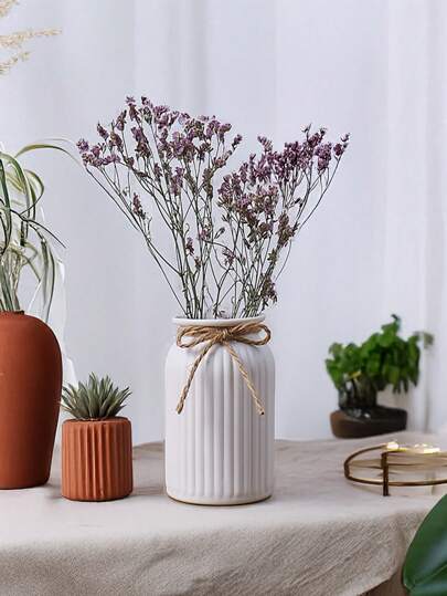 1PC Shatterproof Faux Ceramic Plastic Vase, Moderne Minimalist Home Gestreepte ing, Multi Functional ative Flower Vase Living Room, Office, Wedding, Year Round Indoor/Outdoor Room Glass view 4