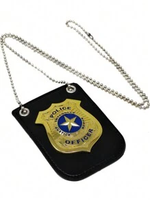1pc Dress Up America Police Badge - Masquerade Dress Up Props,Pretend Play PD Badge With Chain & Belt Clip,Gold And Silver Police Costume,Police,Police Badge