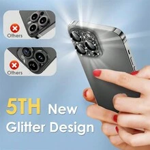 Compatible With Iphone Camera Lens Protection Film, [4th Generation New Shiny Diamond Metal Ring Back Toughened Glass Camera Screen Protection Film Lens Cover (Graphite) - Black - View 6