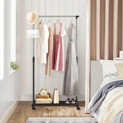 Small Clothes Rail Adjustable Hanging Rail On Wheels Extendable Hanging Rail Clothes Rack Portable Clothing Rail For Bedroom